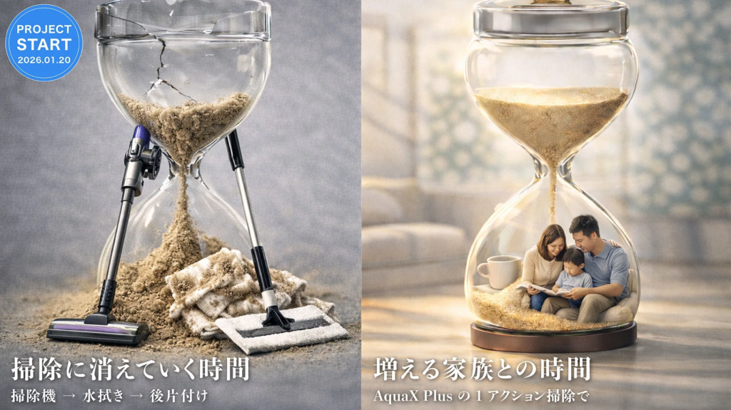 掃除の時間と家族の時間を対比するイメージ