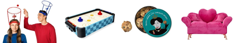 球入れゲーム、エアホッケー、ボタンチョコレートクッキー、ジュエリーボックス