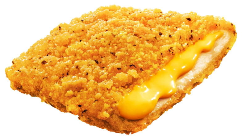 金色に揚がったフライドチキンで、衣はサクサクとした質感があり、中からはとろりとした黄色いチーズが流れ出ています。