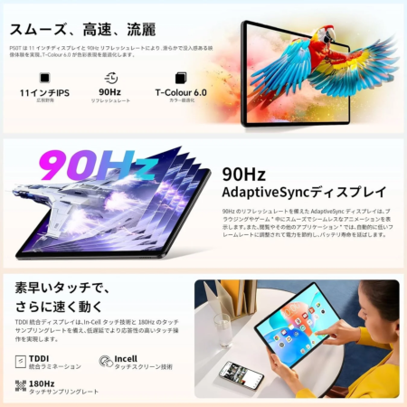 11インチIPS 広視野角、90Hz リフレッシュレート