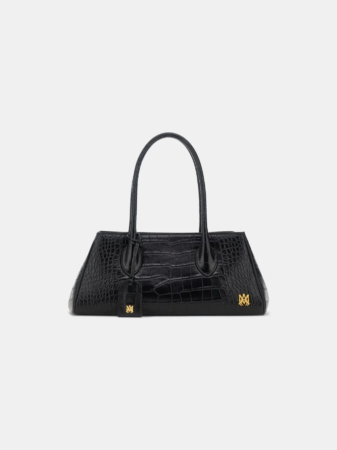 黒いクロコダイル柄のハンドバッグ