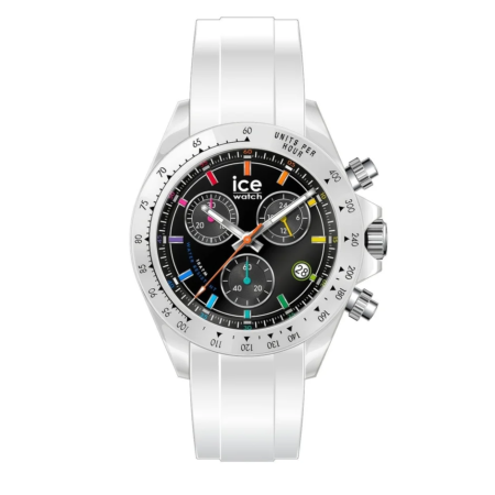 白いシリコンバンドとケースが特徴のICE Watchクロノグラフ腕時計