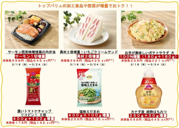 トップバリュの加工食品や惣菜が増量