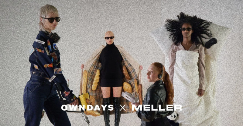 サングラスをかけたモデルたちが奇抜なファッションでポーズをとるスタジオショット