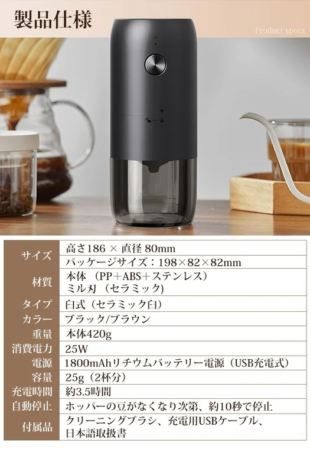 SOPPY電動コーヒーミル製品仕様