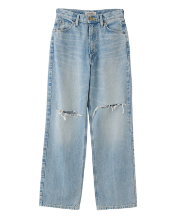 ニースリットストレートデニムパンツ ライトブルー