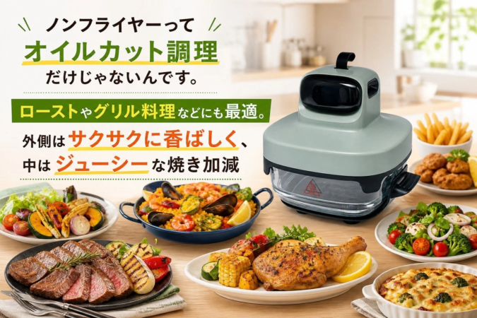 ノンフライヤーの多機能性をアピールする画像