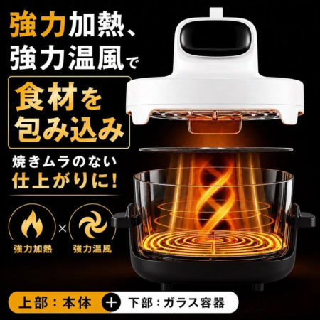 調理器具の強力加熱と温風の説明