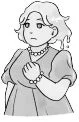 悲しげな表情で胸に手を当てている女性の白黒イラスト