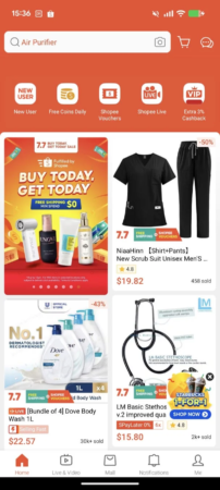 Shopeeモバイルショッピングアプリのスクリーンショット