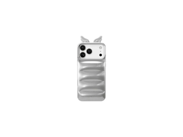 シルバーのキルティング翼デザインiPhoneケース